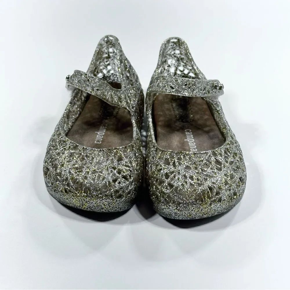 Mini Melissa gold glitter campana woven Mary Jane jelly shoe 7